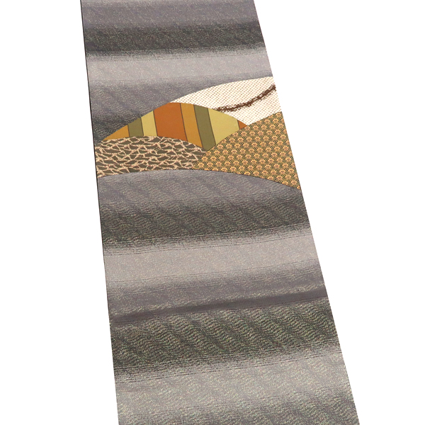 洒落袋帯 正絹 切嵌 横段 山 グレー［28,600円］ 枚目