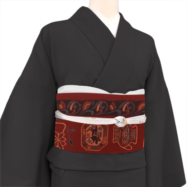 洒落袋帯 正絹 コプト文様 エジプト文様 赤色［28,600円］ 枚目