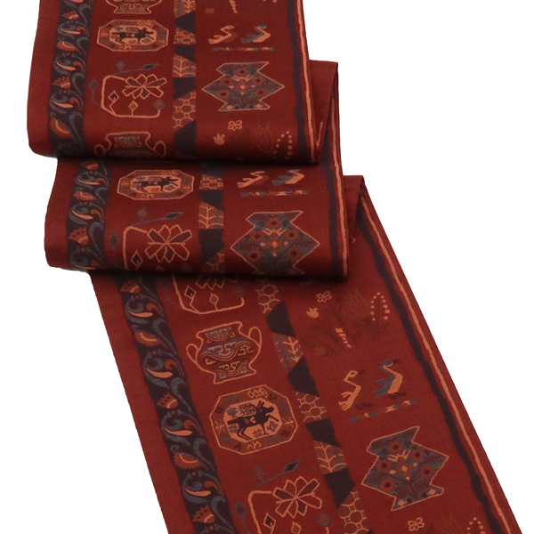 洒落袋帯 正絹 コプト文様 エジプト文様 赤色［28,600円］ 枚目