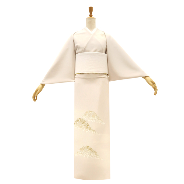 一富司 付下訪問着 京友禅 正絹 山 花 更紗 霞 グレーベージュ 亜麻色［231,000円］ 枚目