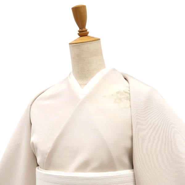 一富司 付下訪問着 京友禅 正絹 山 花 更紗 霞 グレーベージュ 亜麻色［231,000円］ 枚目