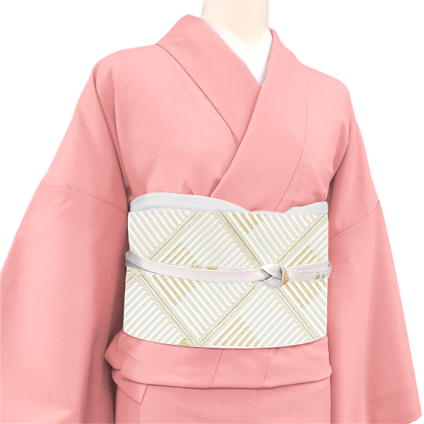 河合美術織物 袋帯 唐織 西陣織 礼装 絹 若松菱 白 シルバー［110,000円］ 枚目