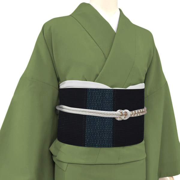 米沢織 近賢織物 八寸名古屋帯 宝来織 夢幻 藍染め 絹 和紙 市松 黒［96,800円］ 枚目