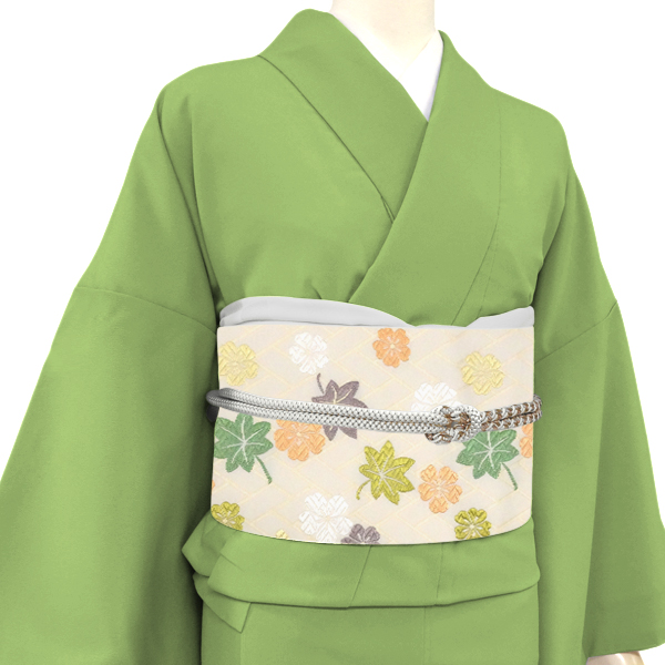 都 九寸名古屋帯 クリーム色 正絹 帯 西陣織 檜垣 桜 紅葉［85,800円］ 枚目