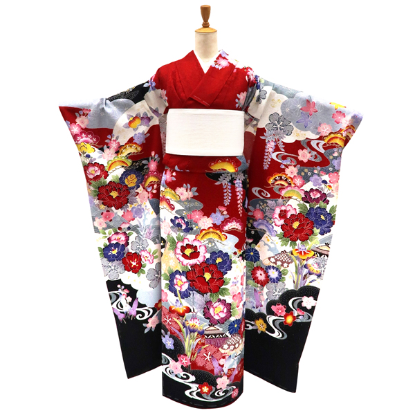 振袖 正絹 紅型 牡丹 赤［110,000円］ 枚目