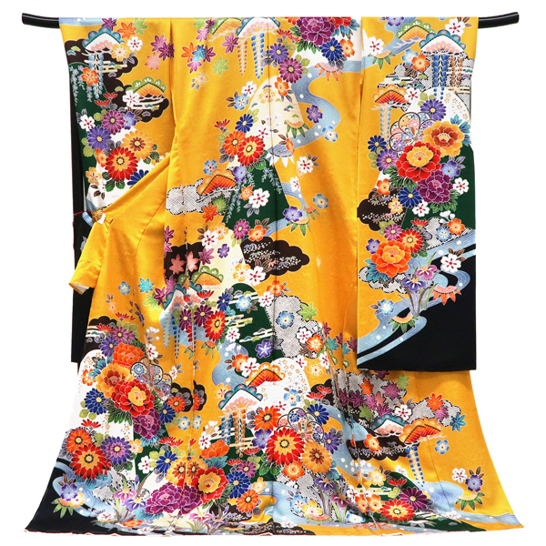 振袖 正絹 紅型 牡丹 黄色［110,000円］ 枚目