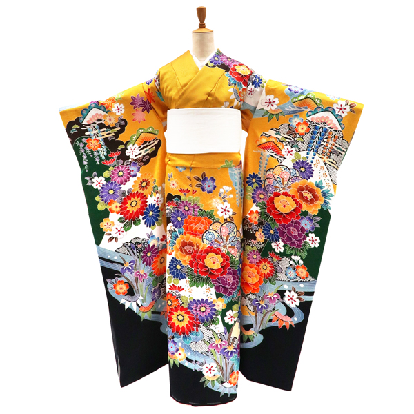 振袖 正絹 紅型 牡丹 黄色［110,000円］ 枚目