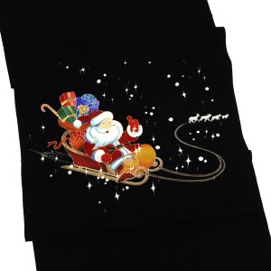 秀美 名古屋帯 染め帯 正絹 クリスマス サンタ ソリ 橇 黒［66,000円］