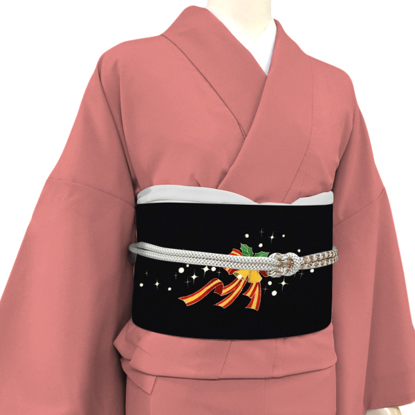 秀美 名古屋帯 染め帯 正絹 クリスマス サンタ ソリ 橇 黒［66,000円］ 枚目