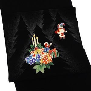 秀美 名古屋帯 染め帯 正絹 もみの木 サンタ プレゼント クリスマス 黒［66,000円］