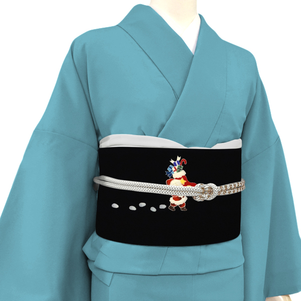 秀美 名古屋帯 染め帯 正絹 もみの木 サンタ プレゼント クリスマス 黒［66,000円］ 枚目