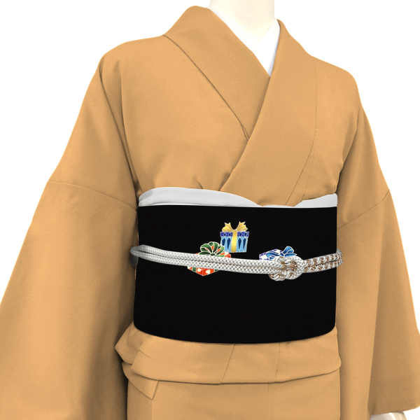 秀美 名古屋帯 染め帯 正絹 もみの木 サンタ プレゼント クリスマス 黒［66,000円］ 枚目