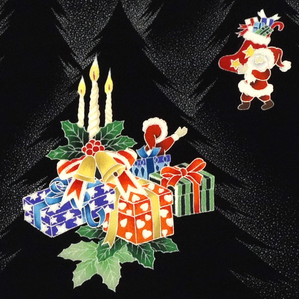 秀美 名古屋帯 染め帯 正絹 もみの木 サンタ プレゼント クリスマス 黒［66,000円］ 枚目
