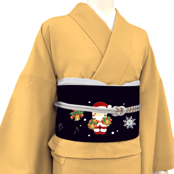 秀美 名古屋帯 染め帯 正絹 サンタ 楽器 クリスマス 濃紫［66,000円］ 枚目