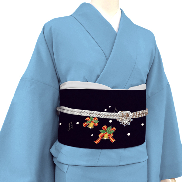 秀美 名古屋帯 染め帯 正絹 サンタ 楽器 クリスマス 濃紫［66,000円］ 枚目