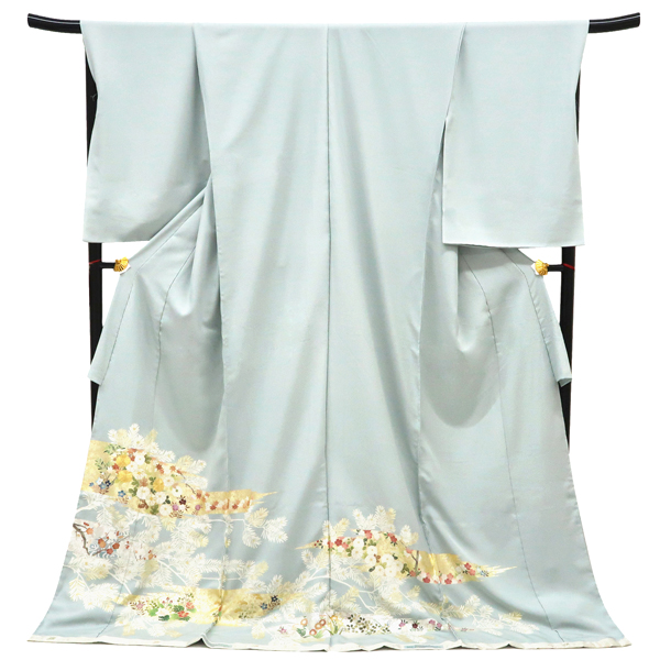 吉澤の友禅 色留袖 正絹 大王松 菊 梅 紅葉 流水 四季花 ブルーグレー 灰青［247,500円］ 枚目