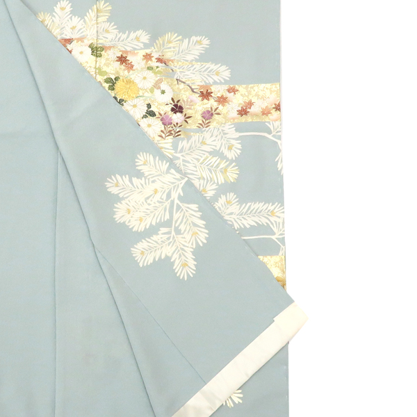 吉澤の友禅 色留袖 正絹 大王松 菊 梅 紅葉 流水 四季花 ブルーグレー 灰青［247,500円］ 枚目