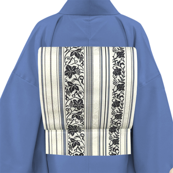 井上絹織 博多帯 正絹 博多絢爛 葡萄唐草 間道 白［58,300円］ 枚目