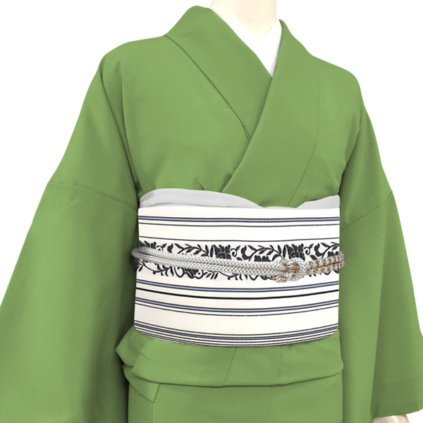 井上絹織 博多帯 正絹 博多絢爛 葡萄唐草 間道 白［58,300円］ 枚目