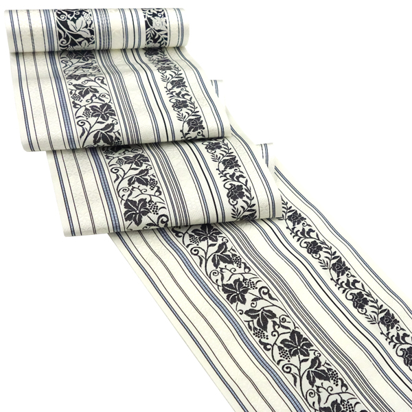 井上絹織 博多帯 正絹 博多絢爛 葡萄唐草 間道 白［58,300円］ 枚目