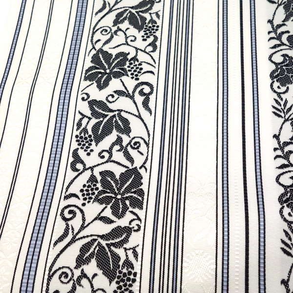 井上絹織 博多帯 正絹 博多絢爛 葡萄唐草 間道 白［58,300円］ 枚目