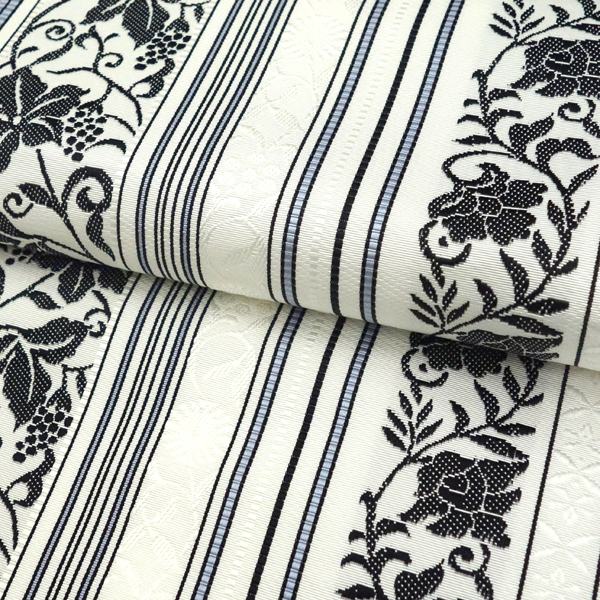 井上絹織 博多帯 正絹 博多絢爛 葡萄唐草 間道 白［58,300円］ 枚目