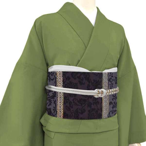 大光 名古屋帯 西陣織 正絹 紫 グレー 花唐草 更紗 花唐草 更紗 スリーシーズン帯［36,300円］ 枚目