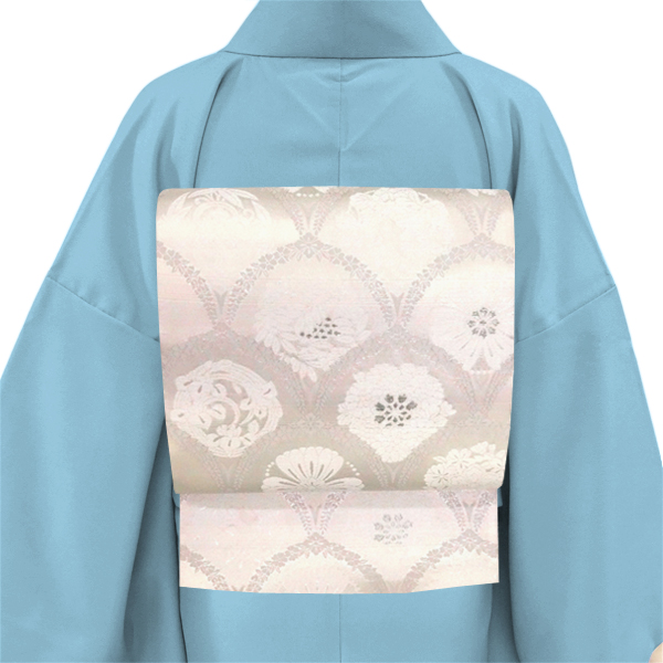 丸勇 西陣織 袋帯 銀色 紅紫色 礼装用 青海波 正絹［38,500円］ 枚目