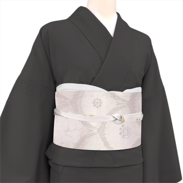 丸勇 西陣織 袋帯 銀色 紅紫色 礼装用 青海波 正絹［38,500円］ 枚目