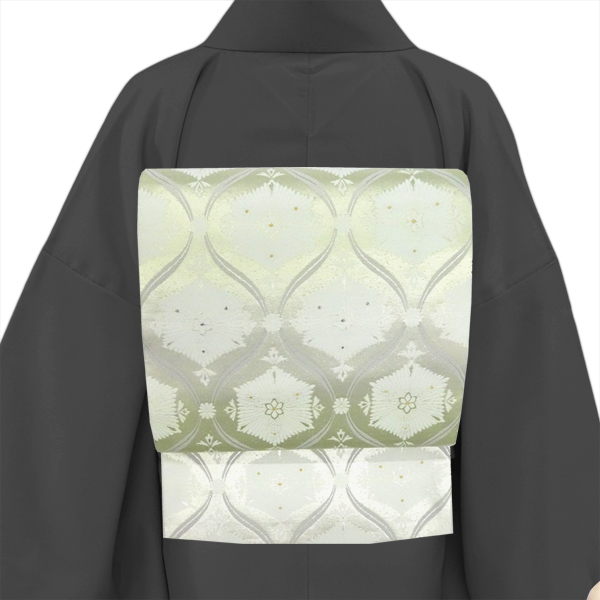 丸勇 袋帯 シルバー×黄緑 礼装用 立枠 正絹 西陣織［38,500円］ 枚目