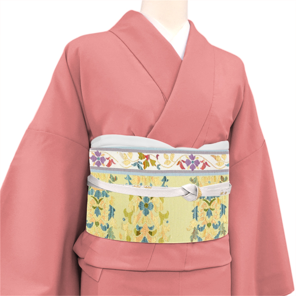 帯屋捨松 袋帯 西陣織 正絹 華文 白 黄緑［147,400円］ 枚目