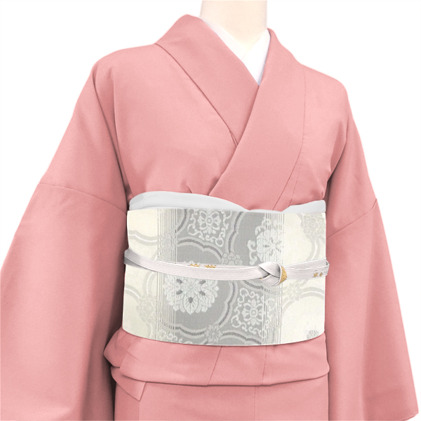 丸勇 袋帯 西陣織 礼装用 白×グレー 華文 正絹 シルバー フォーマル［38,500円］ 枚目