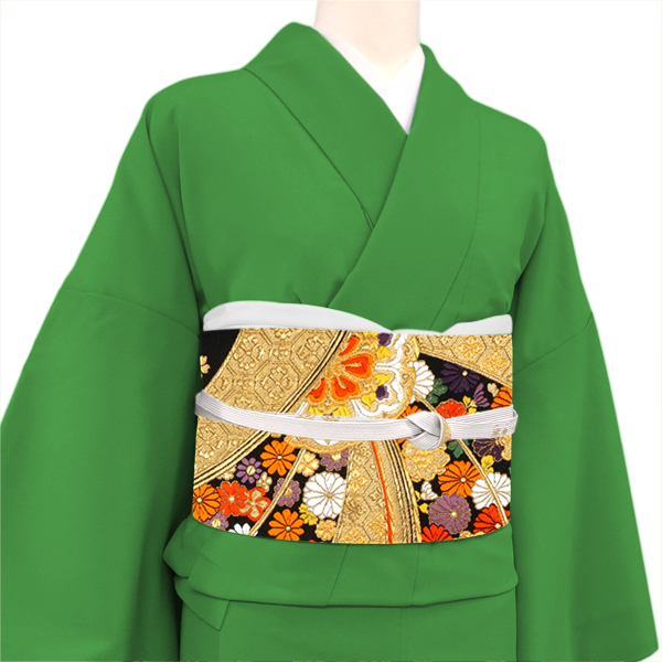 ふくい 袋帯 振袖用 西陣織 正絹 捻り菊 桜 黒 金色［77,000円］ 枚目