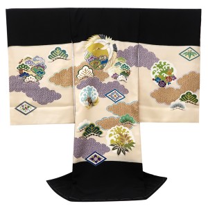 産着 男の子 京友禅 鶴 亀 丸文 雲取り 松竹梅 匹田 黒 ベージュ［176,000円］