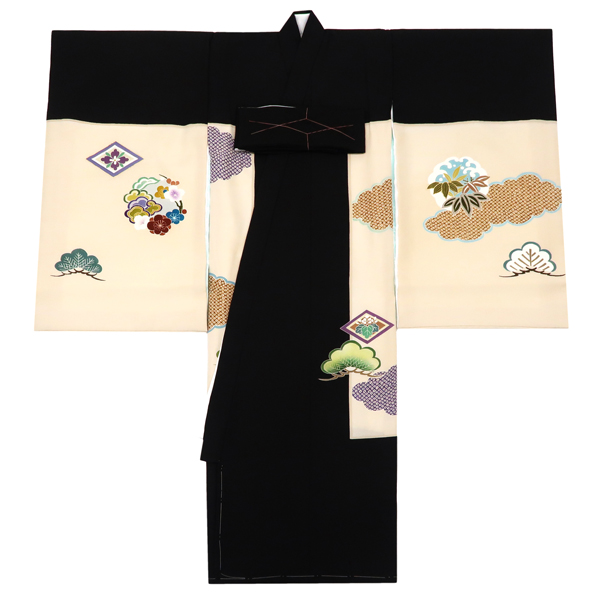 産着 男の子 京友禅 鶴 亀 丸文 雲取り 松竹梅 匹田 黒 ベージュ［176,000円］ 枚目