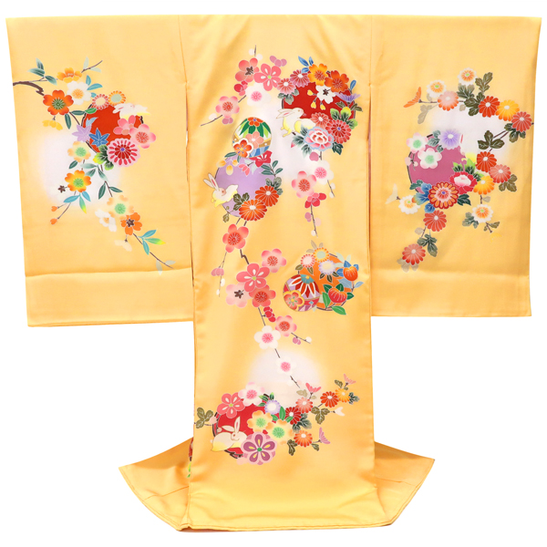 産着 女の子 うさぎ 兎 梅 桜 毬 黄色［93,500円］ 枚目