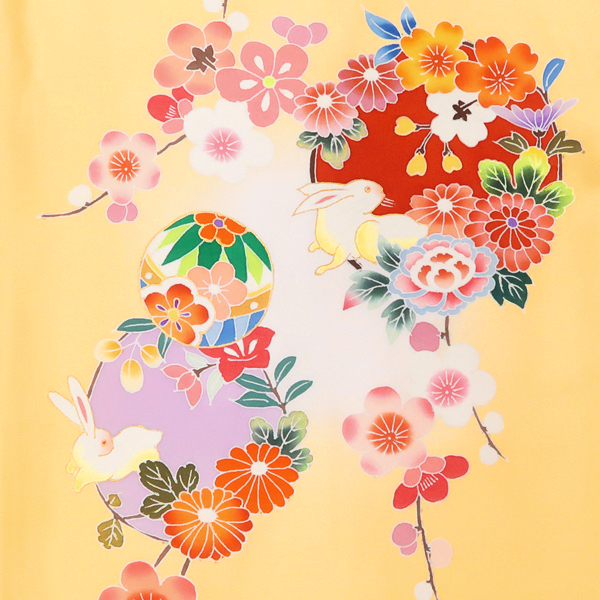 産着 女の子 うさぎ 兎 梅 桜 毬 黄色［93,500円］ 枚目