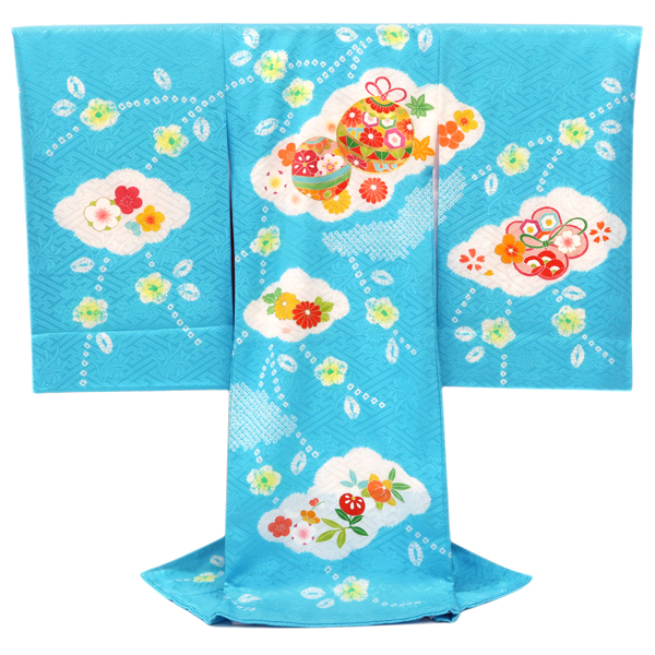 産着 女の子 雲取り 絞り 鈴 水色［110,000円］ 枚目