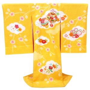 産着 女の子 雲取り 絞り 鈴 黄色［110,000円］
