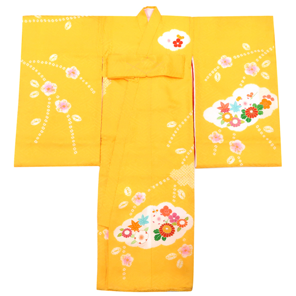 産着 女の子 雲取り 絞り 鈴 黄色［110,000円］ 枚目