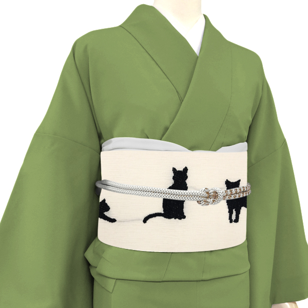 龍美工房 名古屋帯 西陣織 正絹 猫柄 葵 更紗 白［41,800円］ 枚目