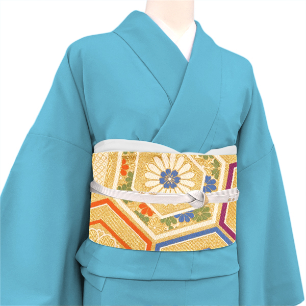 京洛苑たはら 振袖用袋帯 仕立て上がり 西陣織 正絹 亀甲 桜 菊 金［38,500円］ 枚目