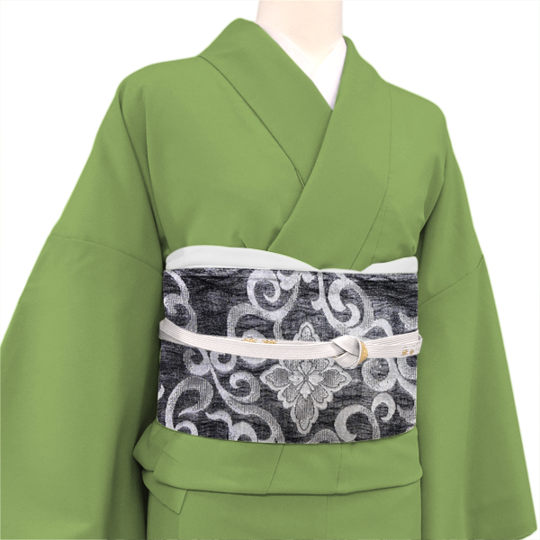 華翔苑 藤本仁袋帯 西陣織 正絹 スリーシーズン着用可能 花菱 花襷 黒 シルバー［46,200円］ 枚目