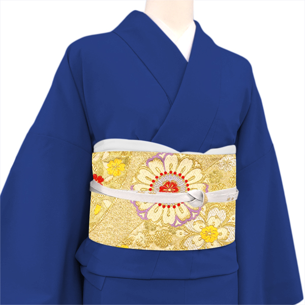 廣部商事 振袖用袋帯 西陣織 正絹 斜めよろけ縞 菊 桜 金 ゴールド［33,000円］ 枚目