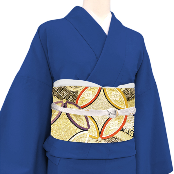 志都香 振袖用袋帯 西陣織 絹 立涌 七宝 桜 菊 黒 ゴールド［66,000円］ 枚目