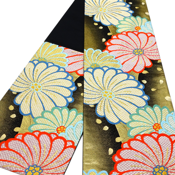廣部商事 振袖用袋帯 西陣織 正絹 捻り菊 桜 黒 金［33,000円］ 枚目