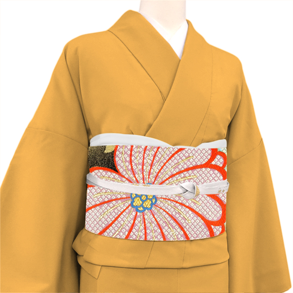 廣部商事 振袖用袋帯 西陣織 正絹 捻り菊 桜 黒 金［33,000円］ 枚目