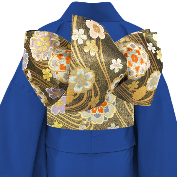 廣部商事 振袖用袋帯 西陣織 正絹 流水 宝相華 桜 菊 黒 金［33,000円］ 枚目
