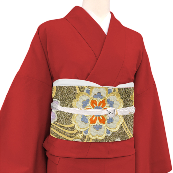 廣部商事 振袖用袋帯 西陣織 正絹 流水 宝相華 桜 菊 黒 金［33,000円］ 枚目