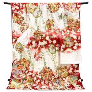 吉澤の友禅 振袖 正絹 松竹梅 花の丸 桜 花唐草 白赤［247,500円］